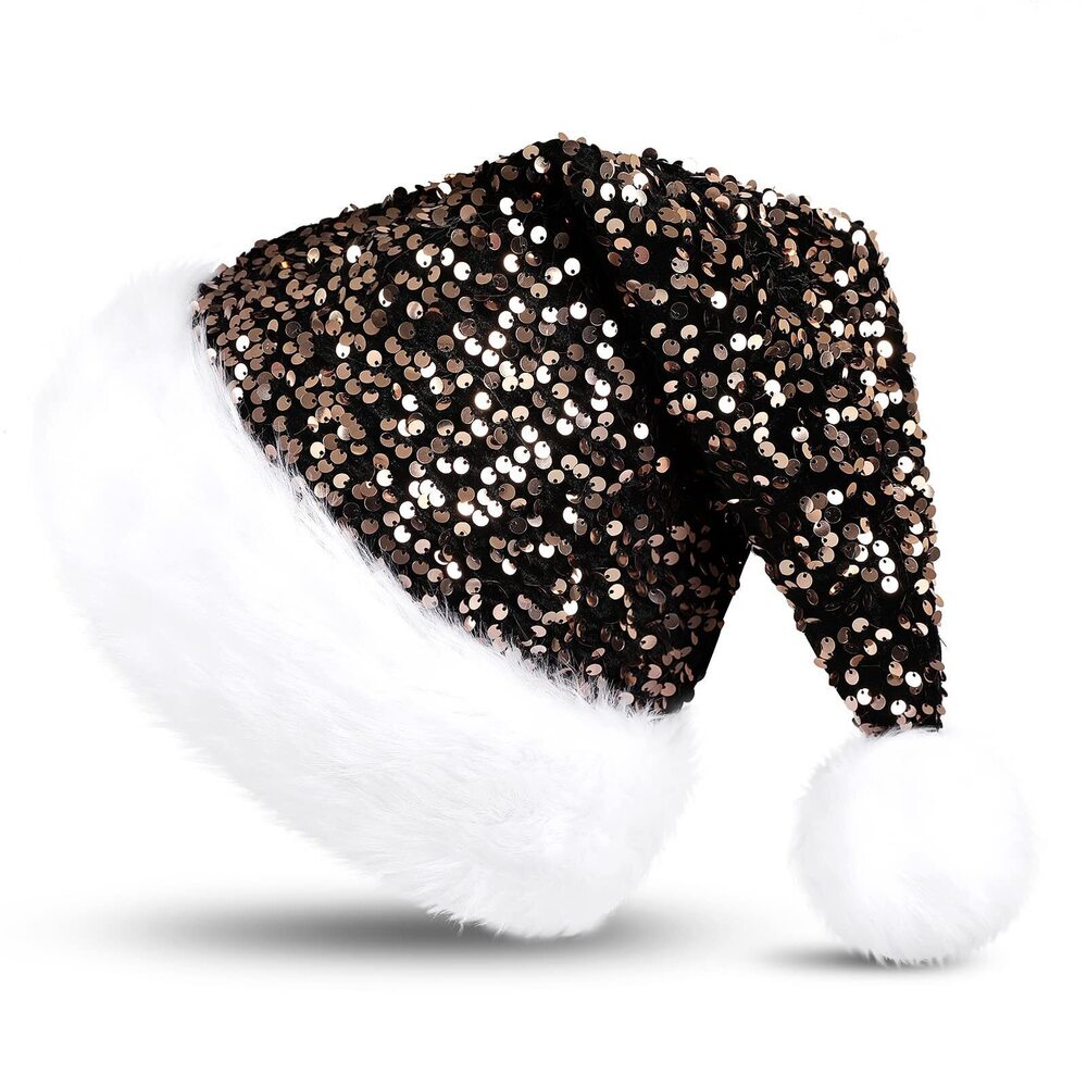 3651 Santa Hats with Shiny Sequin, Christmas Hats for New Year Xmas Festive